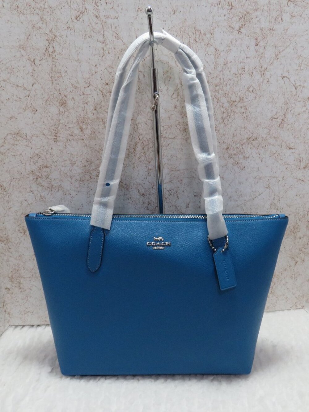 Coach Crossgrain Leather Zip Top Tote (Bright Blue) - NWT (4454)